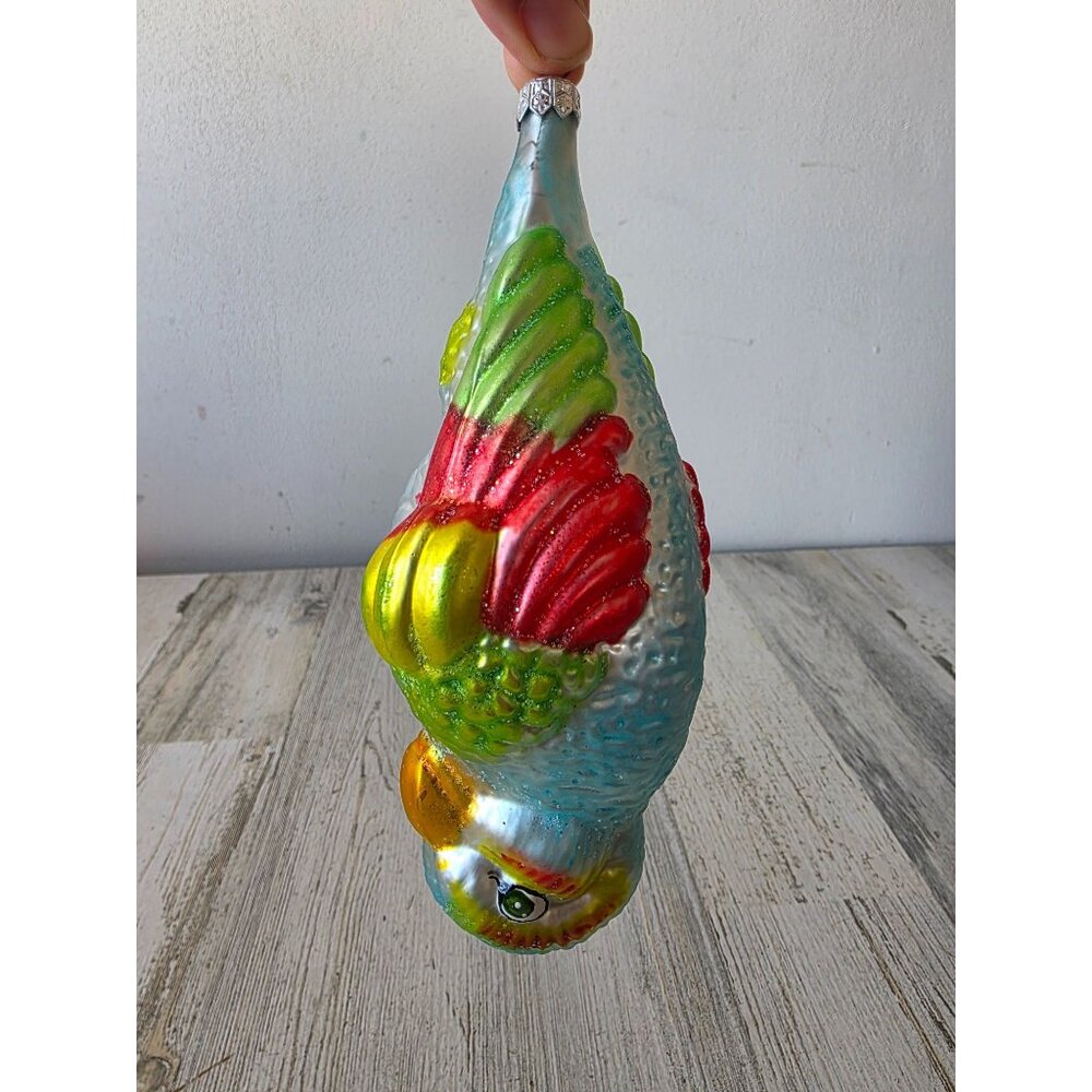 radko parrot bird glass upside down ornament tropical Xmas Hawaiian tree
